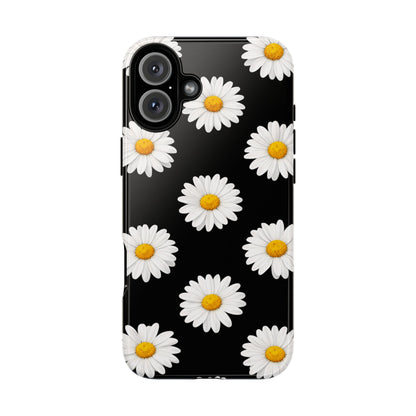 Black Daisy Floral Tough Phone Case – Cute Protective Cover for Iphone, Samsung Galaxy and Pixel
