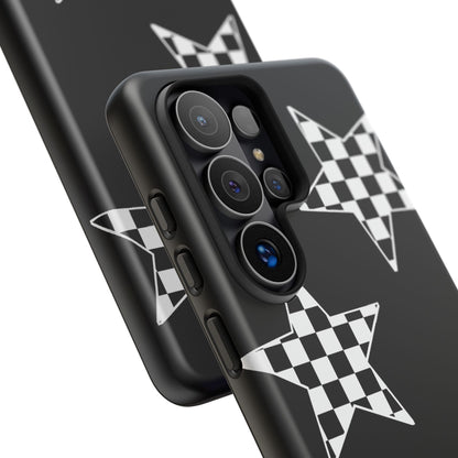 Checkered Star Tough Phone Case – Black Retro Graphic Protective Cover for Iphone, Samsung Galaxy and Pixel