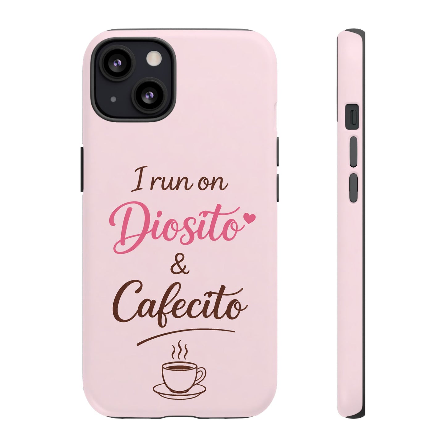 I Run on Diosito y Cafecito Phone Case, Pink Aesthetic Latina Faith Coffee Case, Girly Protective iPhone Samsung Cover