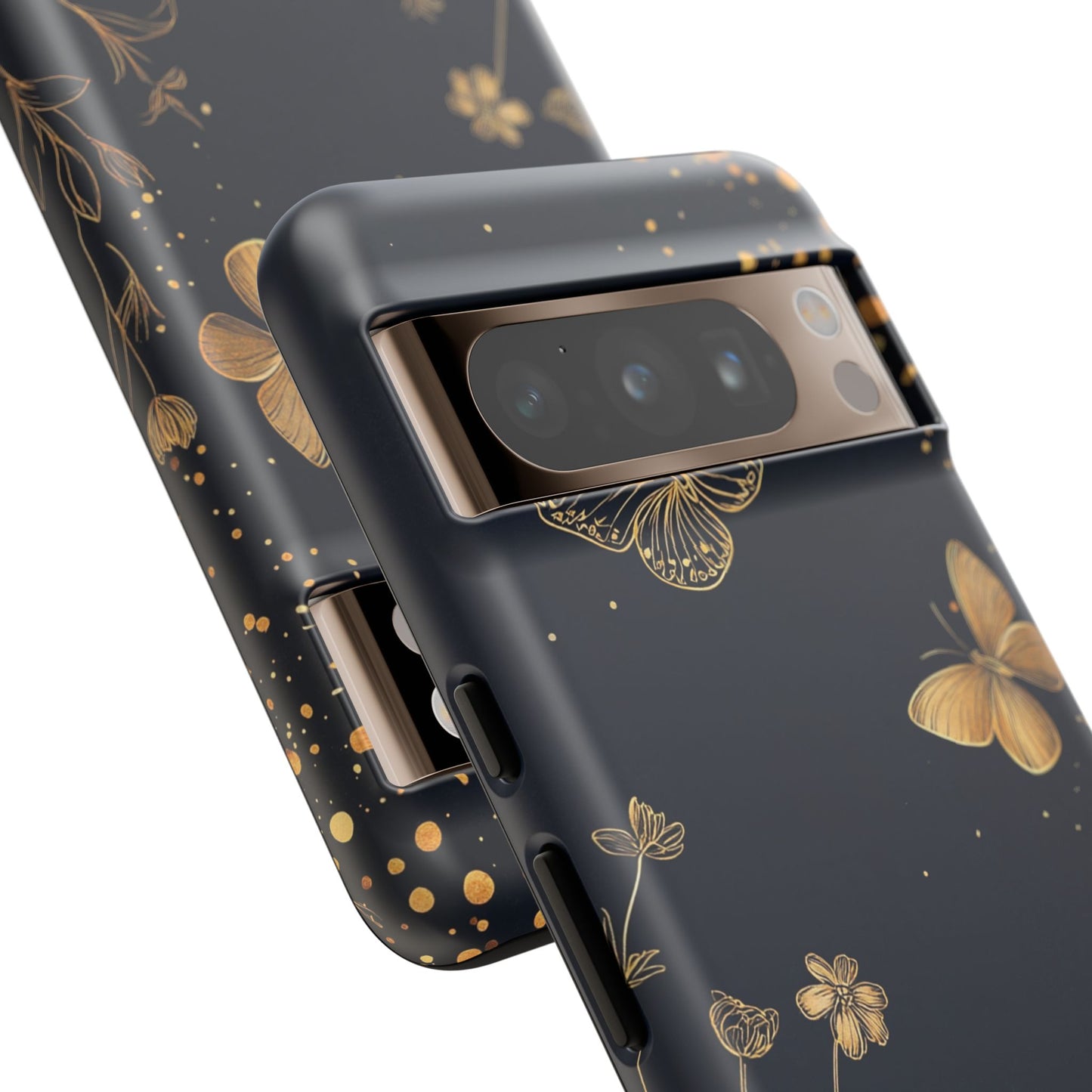 Gold Floral Butterfly Phone Case, Dark Aesthetic Botanical, Elegant Black Luxury iPhone Samsung Cover