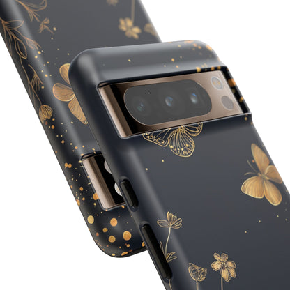 Gold Floral Butterfly Phone Case, Dark Aesthetic Botanical, Elegant Black Luxury iPhone Samsung Cover