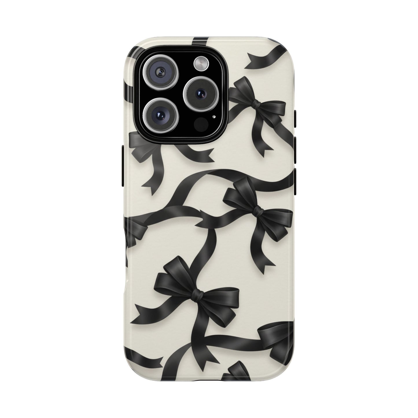 Black Ribbon Bow Phone Case, Minimal Bow Pattern Tough Protective Case