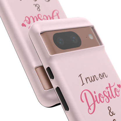 I Run on Diosito y Cafecito Phone Case, Pink Aesthetic Latina Faith Coffee Case, Girly Protective iPhone Samsung Cover