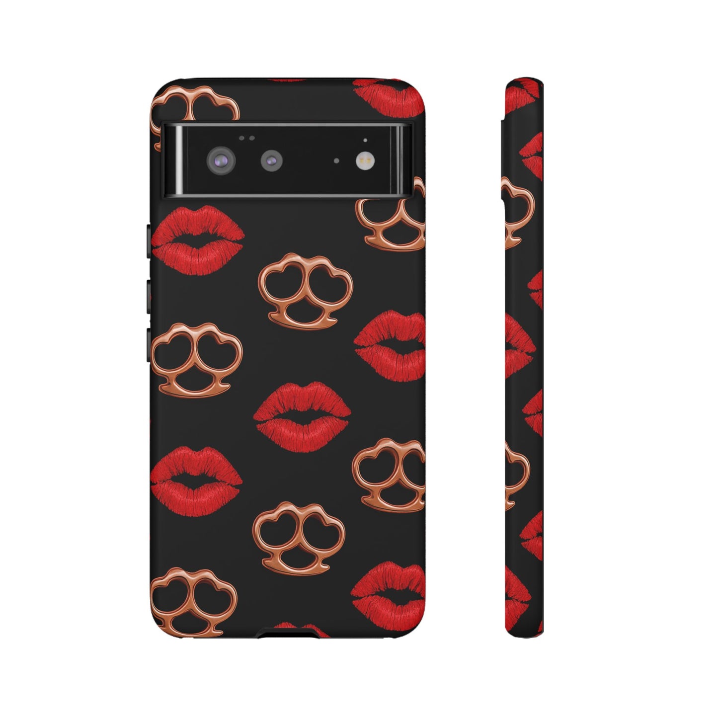 Red Lipstick & Knuckle Duster Phone Case | Bold Kiss Print Tough Protective Cover for Iphone, Samsung Galaxy and Pixel