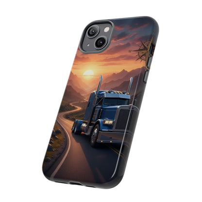 Semi Truck Sunset Phone Case | Trucker Gift | Diesel Truck Highway Road iPhone & Samsung Tough Protective Case