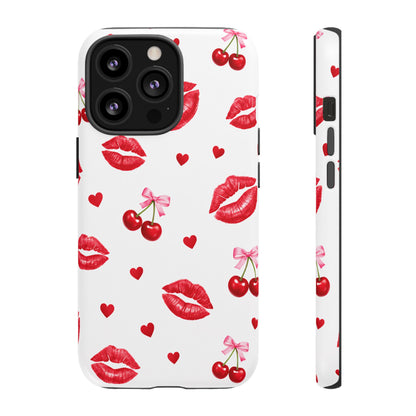 Red Lips & Cherry Phone Case – Y2K Retro Aesthetic Tough Cover