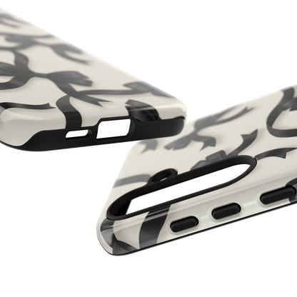 Black Ribbon Bow Phone Case, Minimal Bow Pattern Tough Protective Case