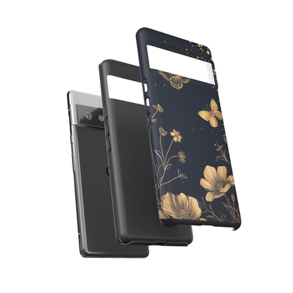 Gold Floral Butterfly Phone Case, Dark Aesthetic Botanical, Elegant Black Luxury iPhone Samsung Cover