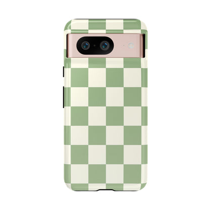 Sage Green Checkerboard Phone Case | Minimal Aesthetic Tough Case