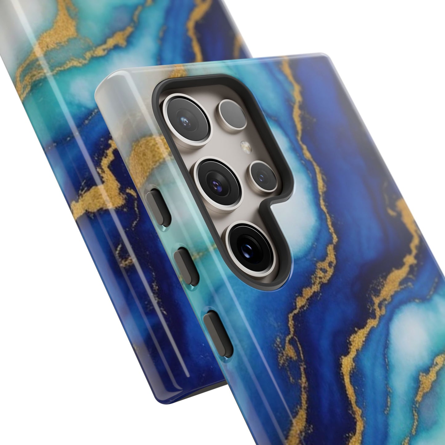 Blue & Gold Marble Phone Case – Luxury Resin Art Tough Case (iPhone, Samsung, Pixel)
