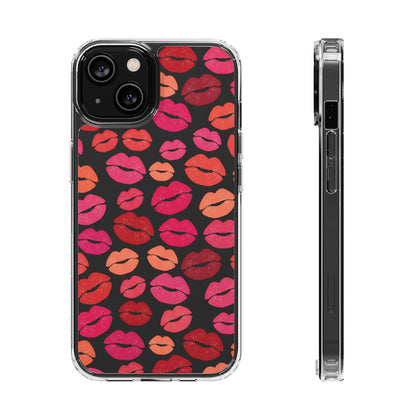 Kiss Print Clear Phone Case | Red Lip Pattern Impact-Resistant Case