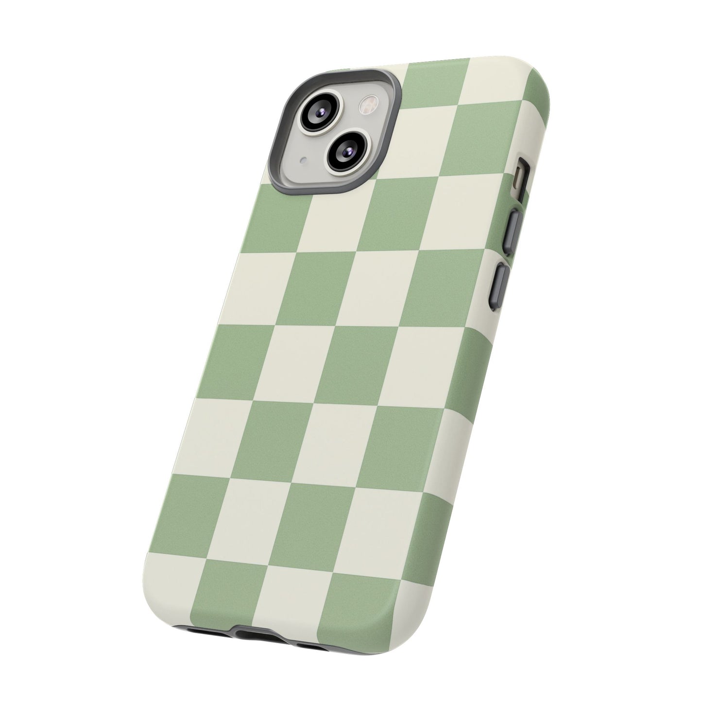 Sage Green Checkerboard Phone Case | Minimal Aesthetic Checkered iPhone & Samsung Tough Case