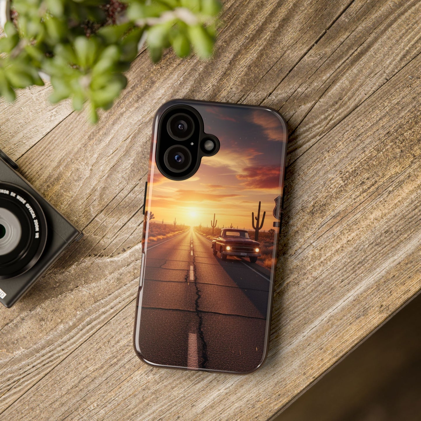 Route 66 Sunset Desert Highway Phone Case – Road Trip Travel Aesthetic Tough Case