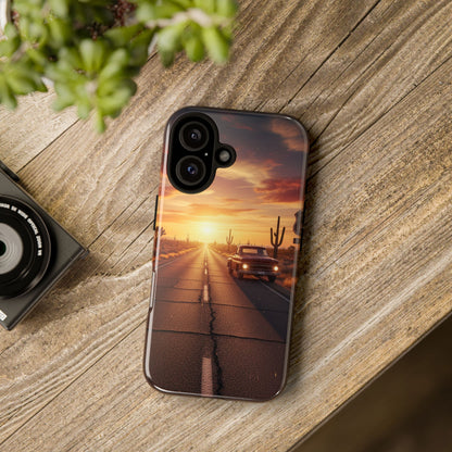 Route 66 Sunset Desert Highway Phone Case – Road Trip Travel Aesthetic Tough Case