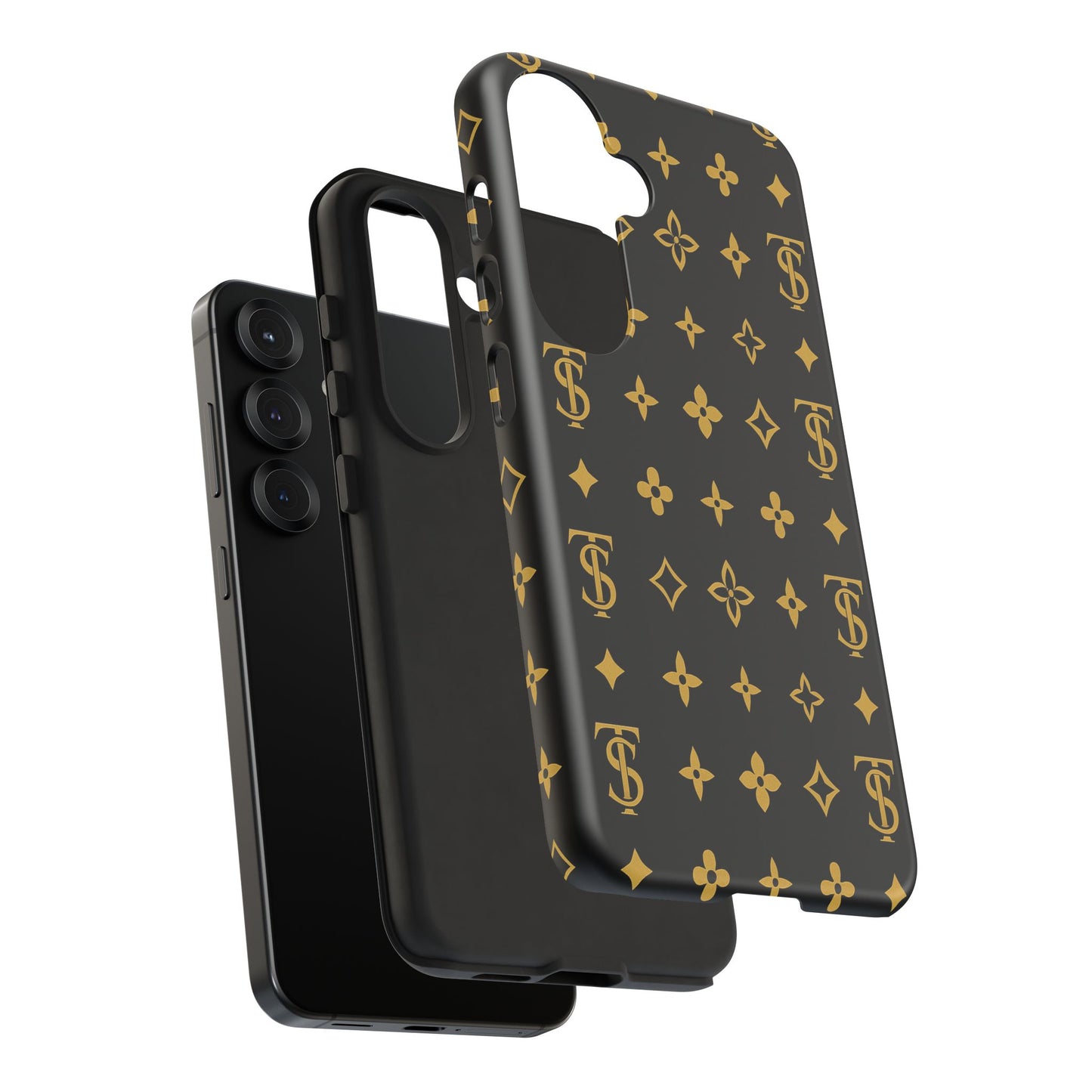 Gold Monogram Pattern Tough Phone Case | Black & Gold Luxury Design for Iphone, Samsung Galaxy and Pixel