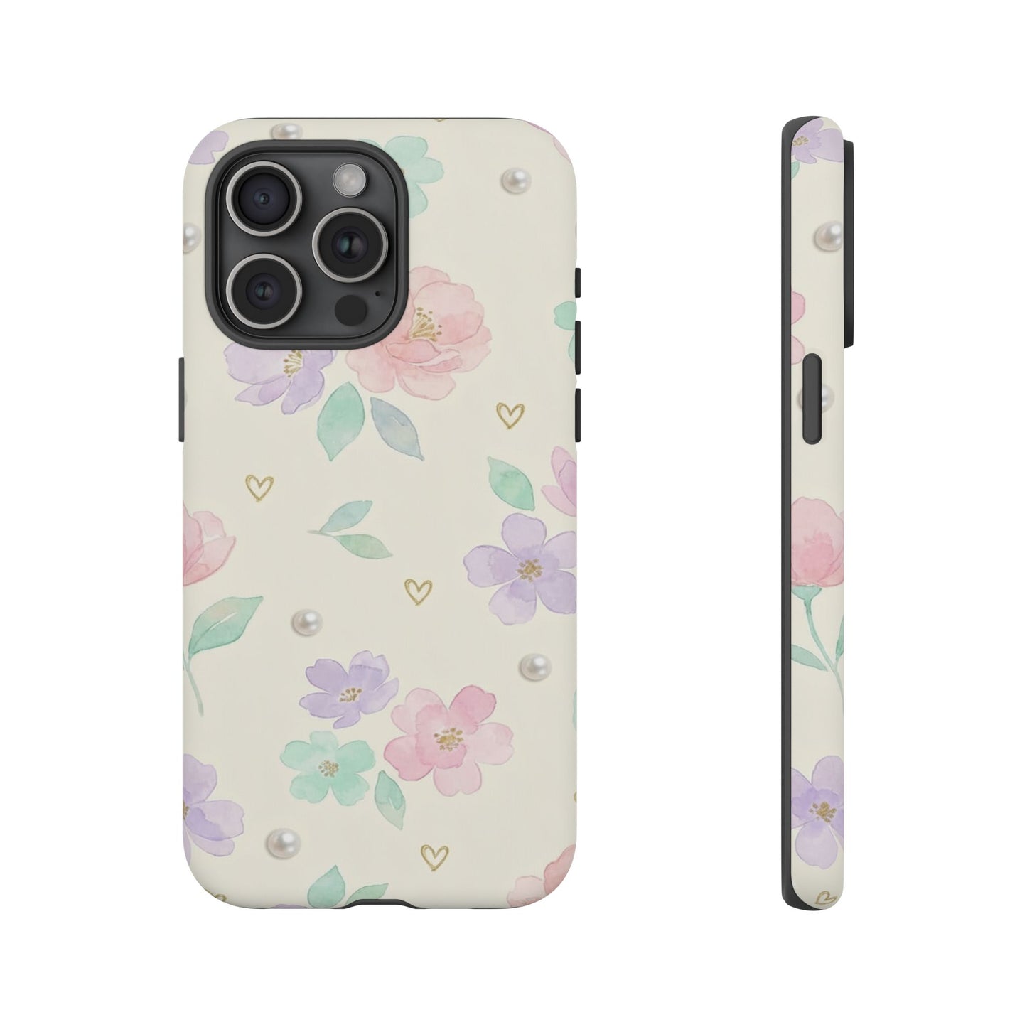 Pastel Floral Phone Case – Coquette Watercolor Flower Hearts Tough Case (iPhone, Samsung, Pixel)