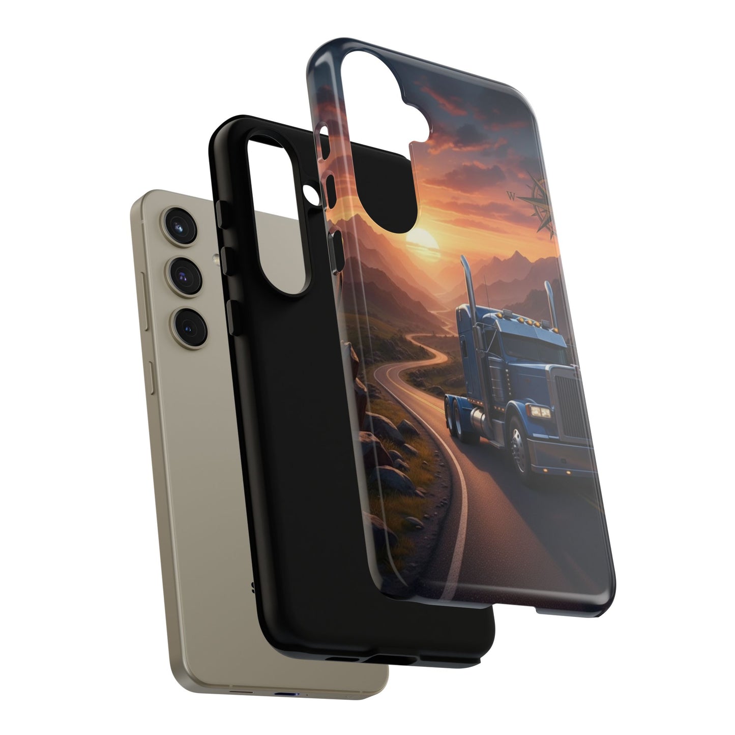 Semi Truck Sunset Phone Case | Trucker Gift | Diesel Truck Highway Road iPhone & Samsung Tough Protective Case