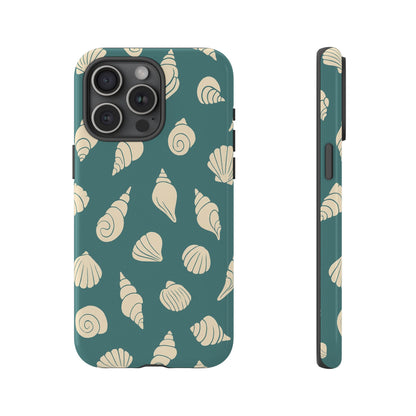 Seashell Pattern Phone Case | Teal Coastal Shells Tough Case for Iphone, Samsung Galaxy and Pixel