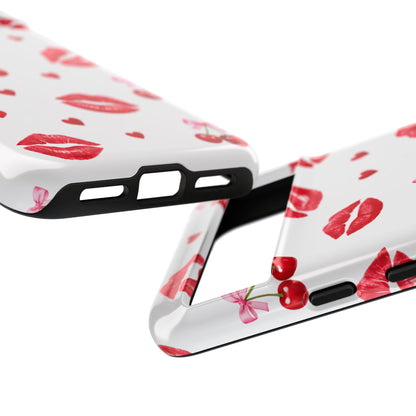Red Lips & Cherry Phone Case – Y2K Retro Aesthetic Tough Cover