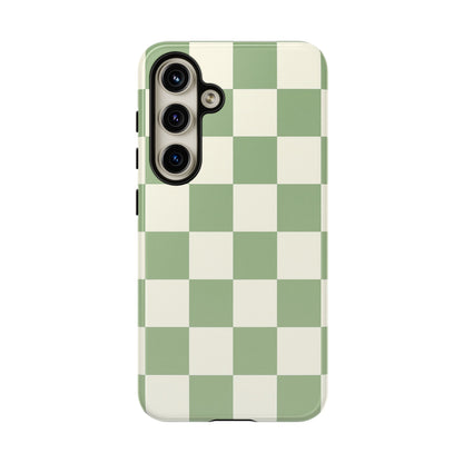 Sage Green Checkerboard Phone Case | Minimal Aesthetic Checkered iPhone & Samsung Tough Case
