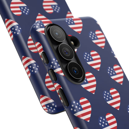 Patriotic American Flag Heart Phone Case – Tough Shockproof, USA Stars & Stripes for Iphone, Samsung Galaxy and Pixel
