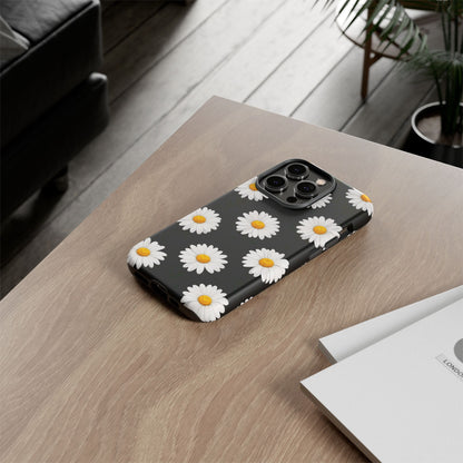 Black Daisy Floral Tough Phone Case – Cute Protective Cover for Iphone, Samsung Galaxy and Pixel