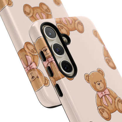 Teddy Bear Phone Case | Cute Coquette Aesthetic Pink Bear Pattern Case | Kawaii Soft Girl iPhone & Samsung Tough Protective Case