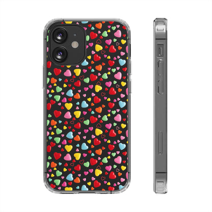 Colorful Heart Clear Phone Case | Impact-Resistant Valentine Aesthetic Case