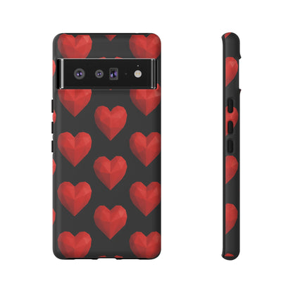 Red Heart Phone Case – Geometric Heart Pattern Tough Case (Black)