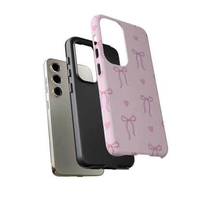 Pink Bow Heart Aesthetic Phone Case – Coquette Cute Tough Cover
