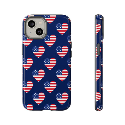 Patriotic American Flag Heart Phone Case – Tough Shockproof, USA Stars & Stripes for Iphone, Samsung Galaxy and Pixel