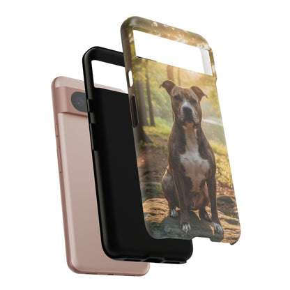 Pitbull Portrait Phone Case | Dog Lover Tough Case, Sunset Forest