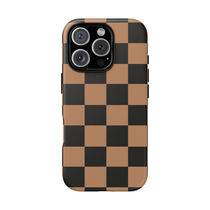 Brown Checkered Phone Case | Aesthetic Checkerboard iPhone & Samsung Tough Case