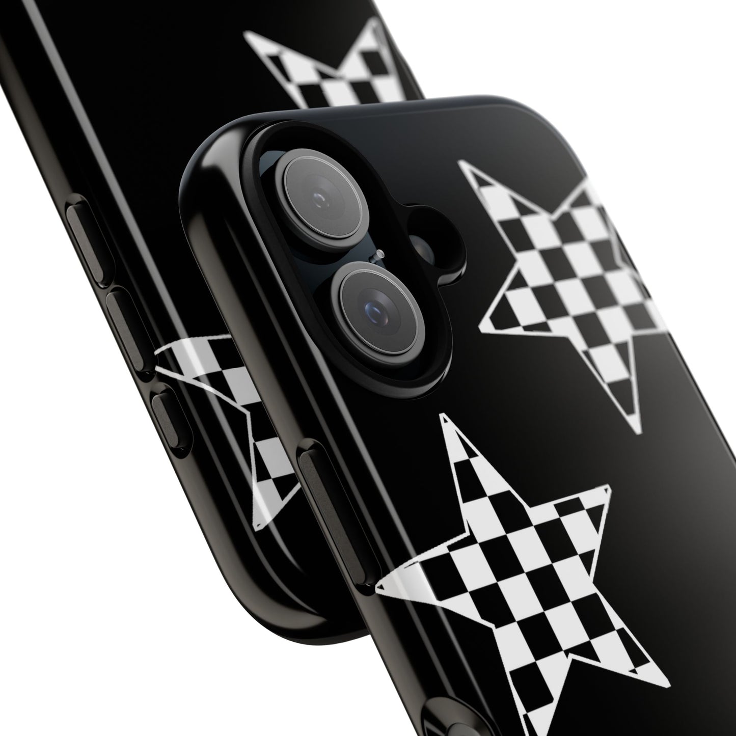 Checkered Star Tough Phone Case – Black Retro Graphic Protective Cover for Iphone, Samsung Galaxy and Pixel