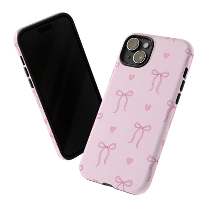 Pink Bow Heart Aesthetic Phone Case – Coquette Cute Tough Cover
