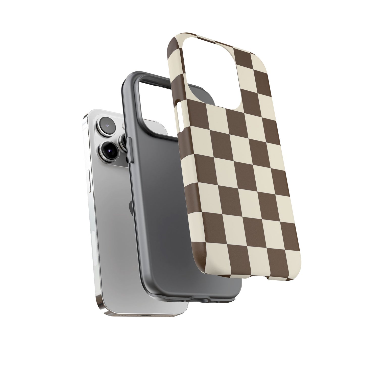 Mocha Checkerboard Phone Case | Neutral Aesthetic Checkered iPhone & Samsung Tough Case