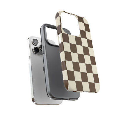 Mocha Checkerboard Phone Case | Neutral Aesthetic Checkered iPhone & Samsung Tough Case