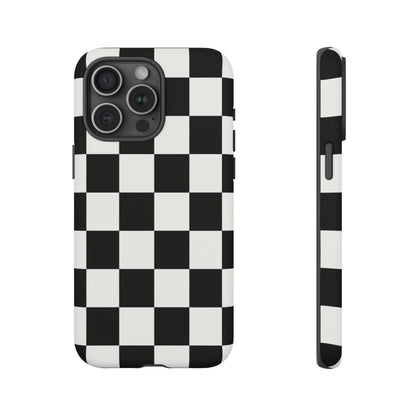 Black & White Checkerboard Phone Case – Classic Aesthetic Tough Protective Case