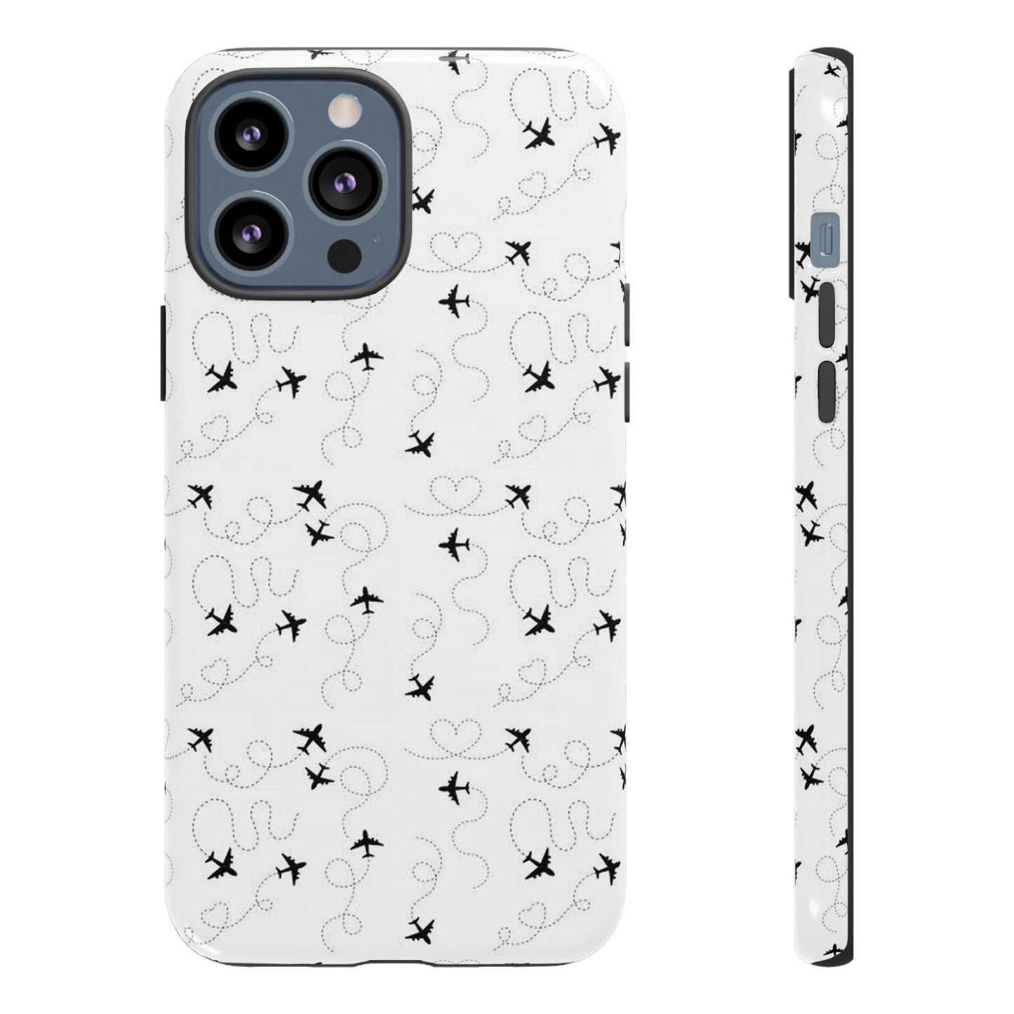 Minimal Paper Airplane Pattern Phone Case – Black White Aesthetic Tough Cover
