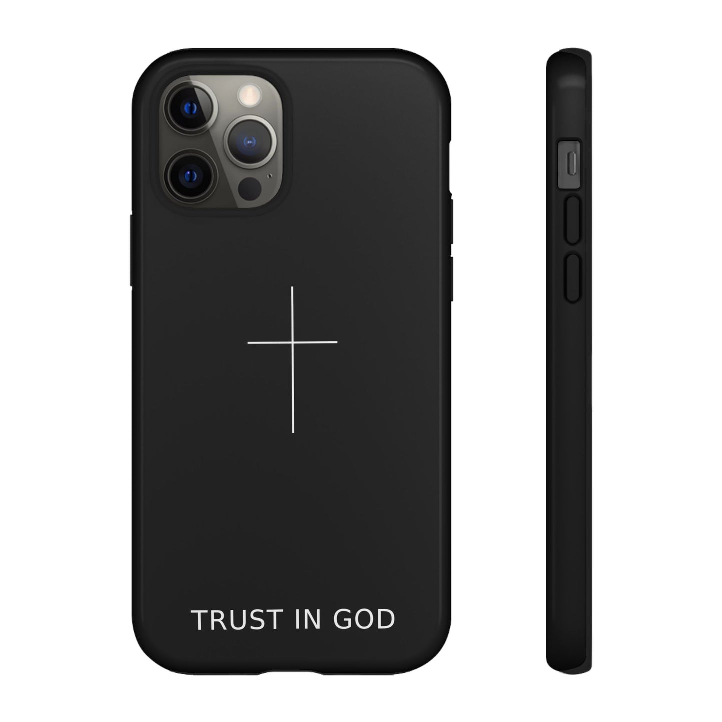 Trust in God Phone Case Minimal Cross Christian Black Tough Cover