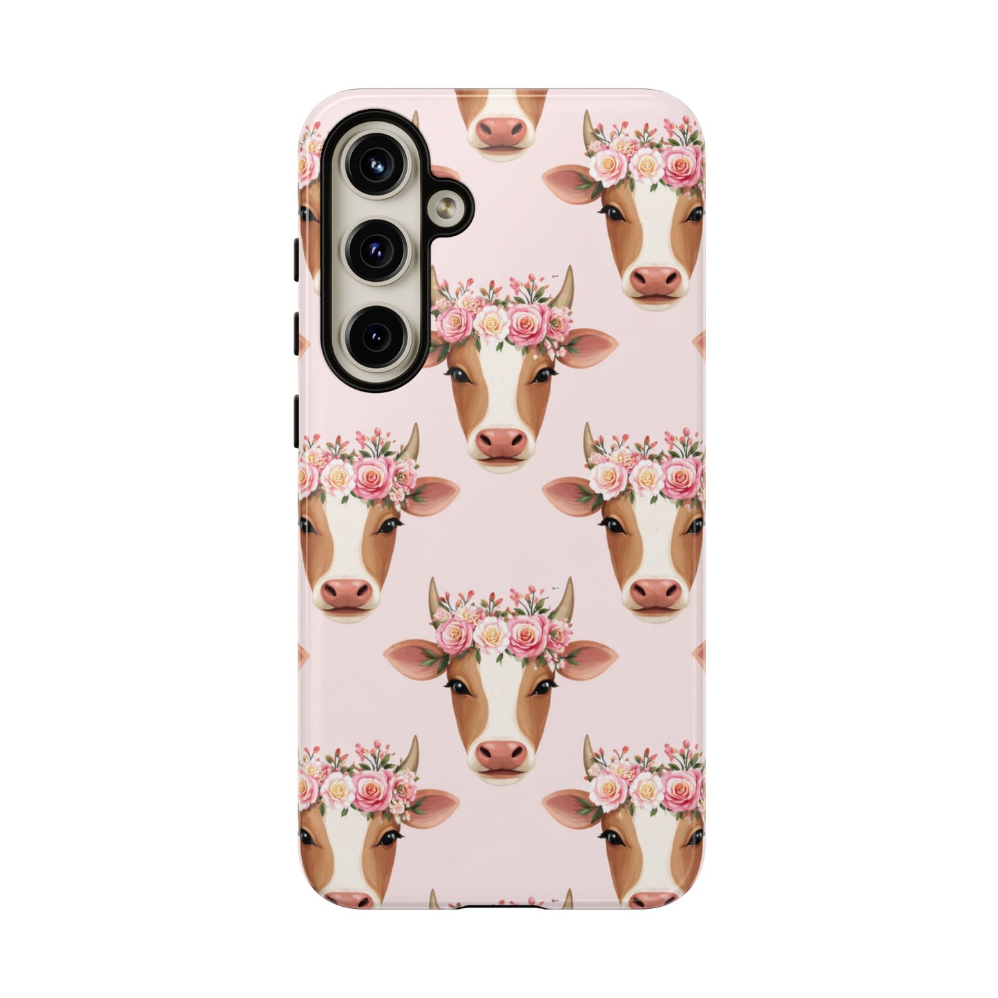 Floral Cow Phone Case – Cute Pink Cow Print Tough Protective Case for Iphone, Samsung Galaxy and Pixel