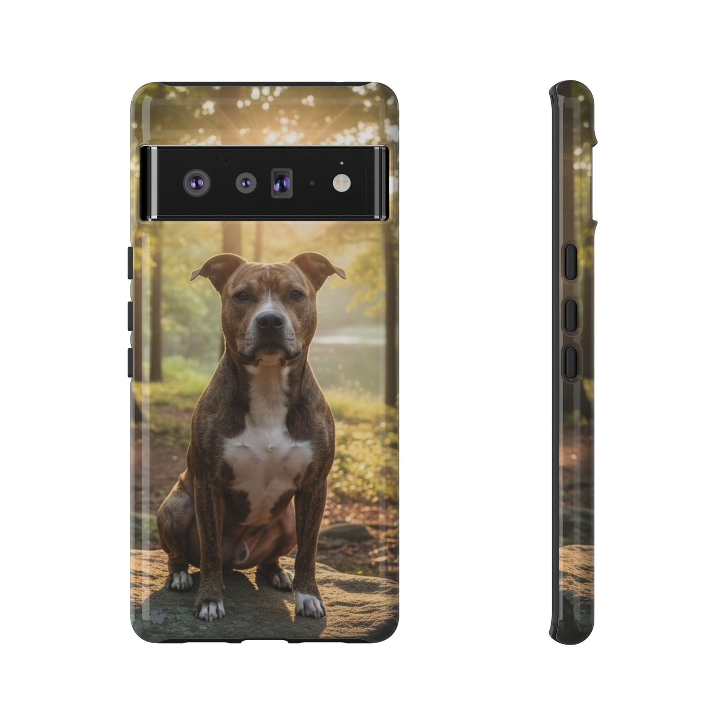 Pitbull Portrait Phone Case | Dog Lover Tough Case, Sunset Forest