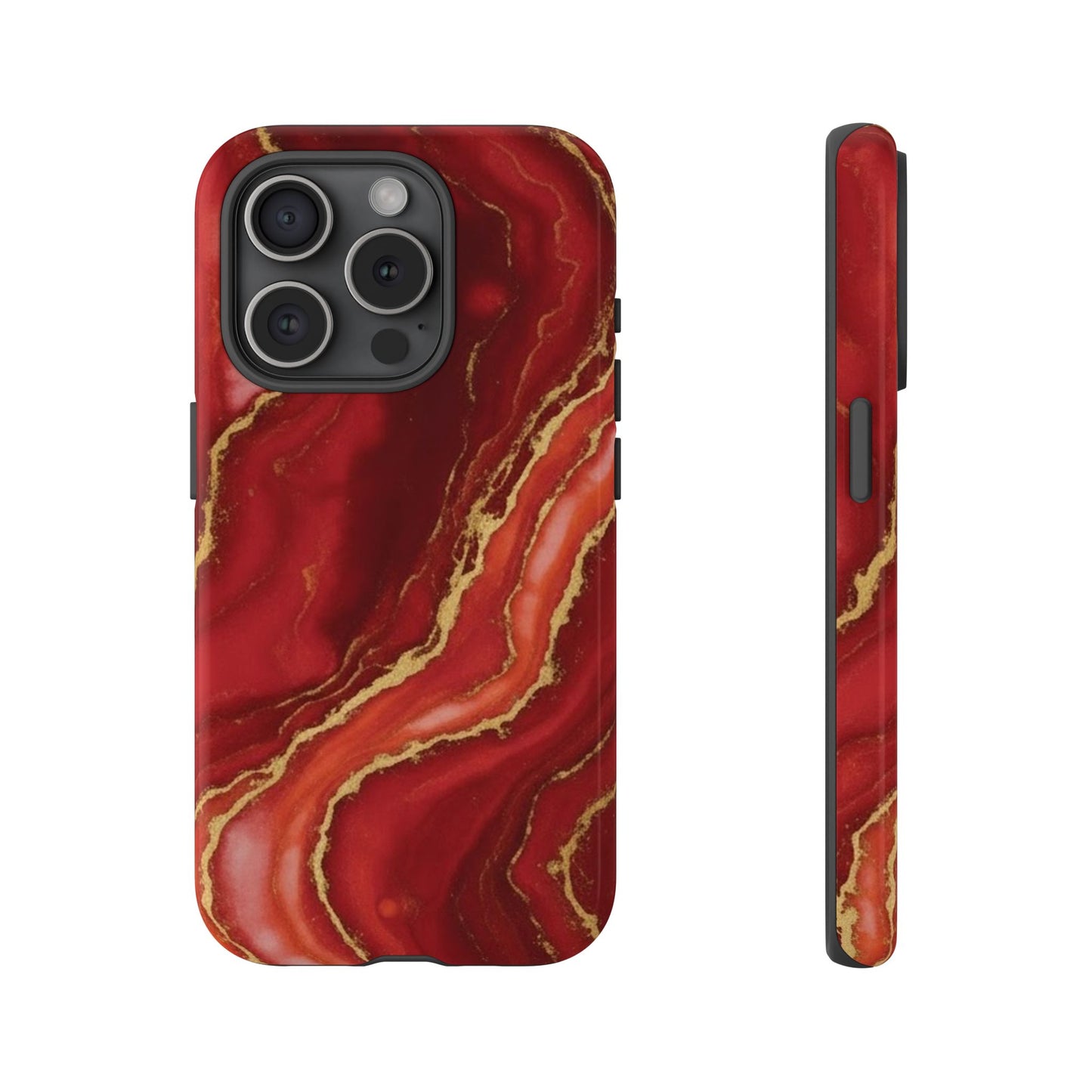 Red Agate Marble Phone Case with Gold Veins – Luxury Tough iPhone & Samsung Case