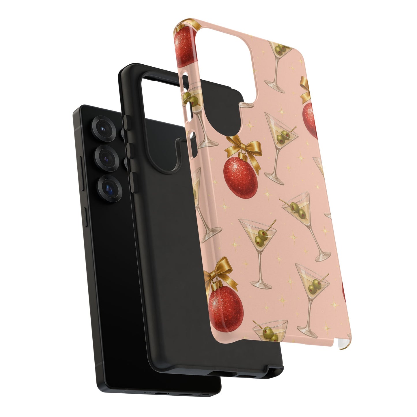 Cocktail Ornament Phone Case – Pink Martini & Cherry Pattern | Glossy or Matte for Iphone, Samsung Galaxy and Pixel