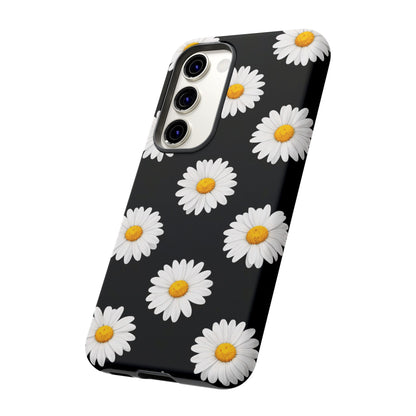 Black Daisy Floral Tough Phone Case – Cute Protective Cover for Iphone, Samsung Galaxy and Pixel