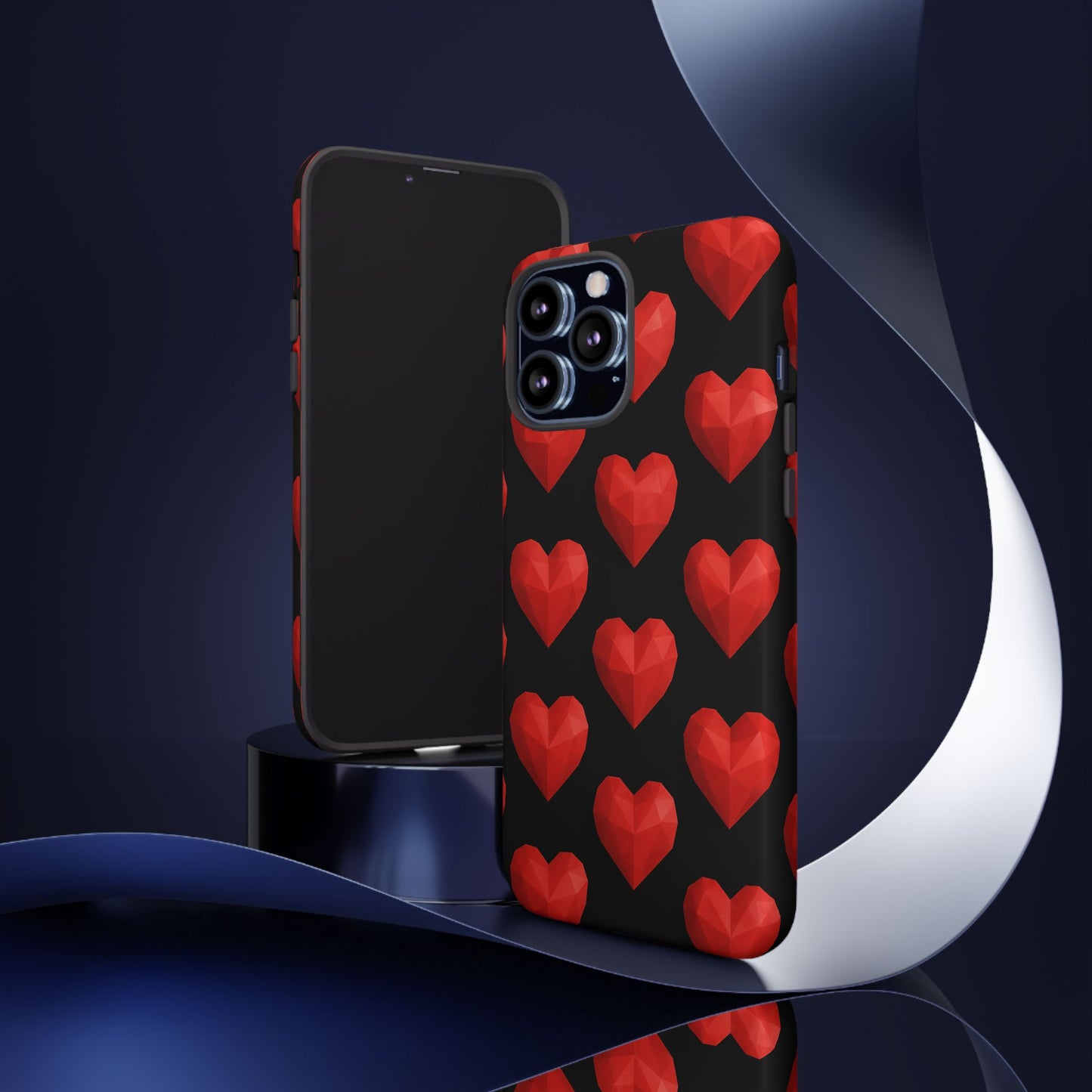 Red Heart Phone Case – Geometric Heart Pattern Tough Case (Black)