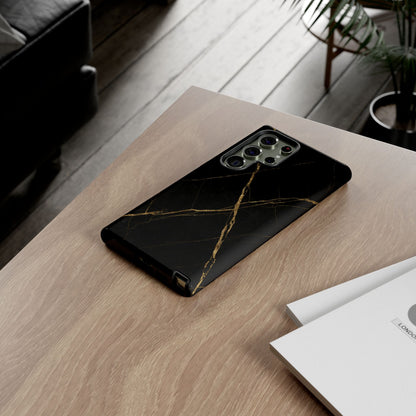 Black Marble Phone Case with Gold Veins | Minimal Luxury Tough Case