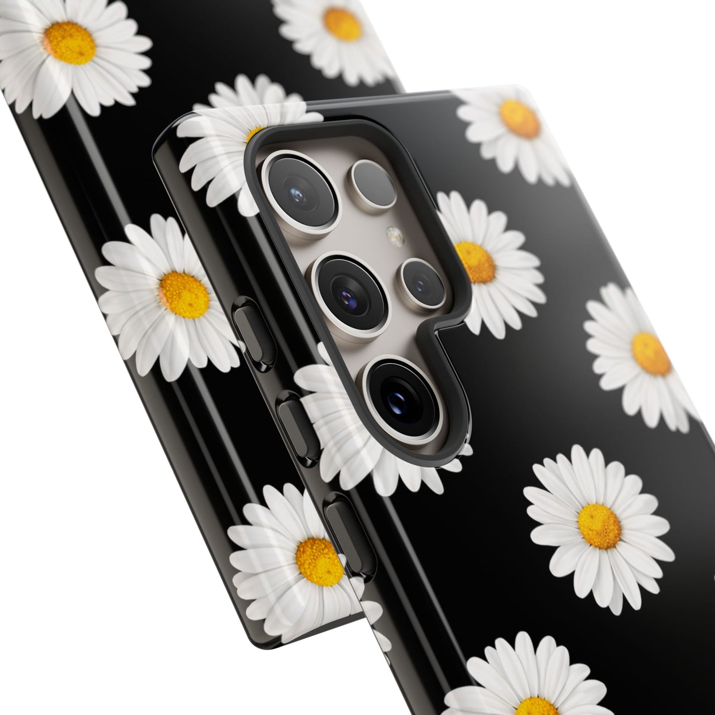Black Daisy Floral Tough Phone Case – Cute Protective Cover for Iphone, Samsung Galaxy and Pixel