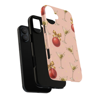 Cocktail Ornament Phone Case – Pink Martini & Cherry Pattern | Glossy or Matte for Iphone, Samsung Galaxy and Pixel