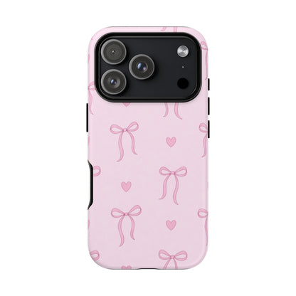 Pink Bow Heart Aesthetic Phone Case – Coquette Cute Tough Cover